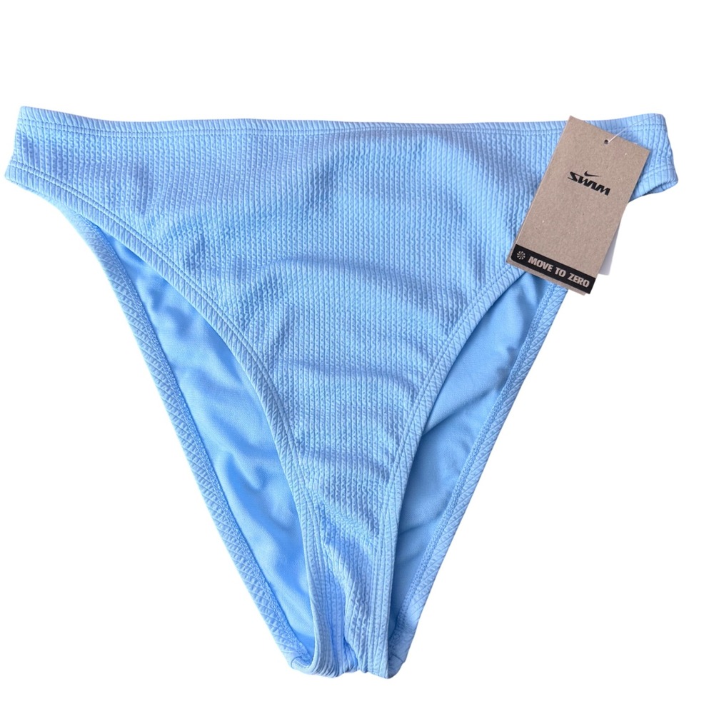 Nike Swim Womens High Waist Bikini Bottoms Light Blue Textured NESSD234 XL NEW